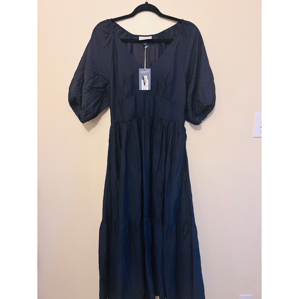 Universal Thread Midi Dress Women Medium Navy New Puff Sleeve Tiered Empire